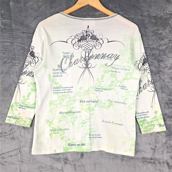 Cactus Bay Top Medium Vintage Y2K Chardonnay Wine Rhinestones All Over Print - Picture 7 of 7